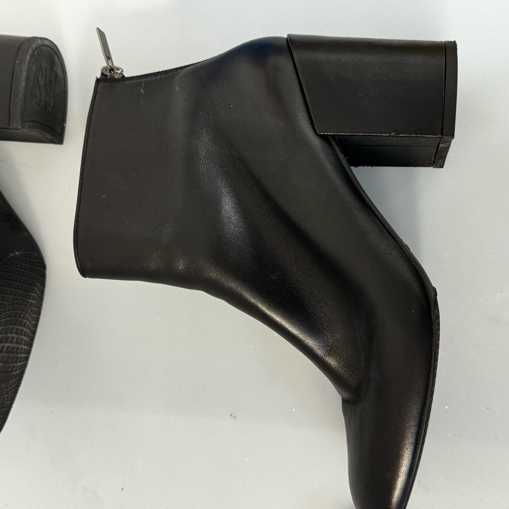 Stuart Weitzman Bacari Bootie Block Heel Black Le… - image 7